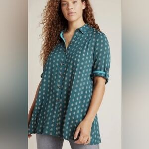 Maeve by Anthropologie Monika Buttondown Teal Tunic Large